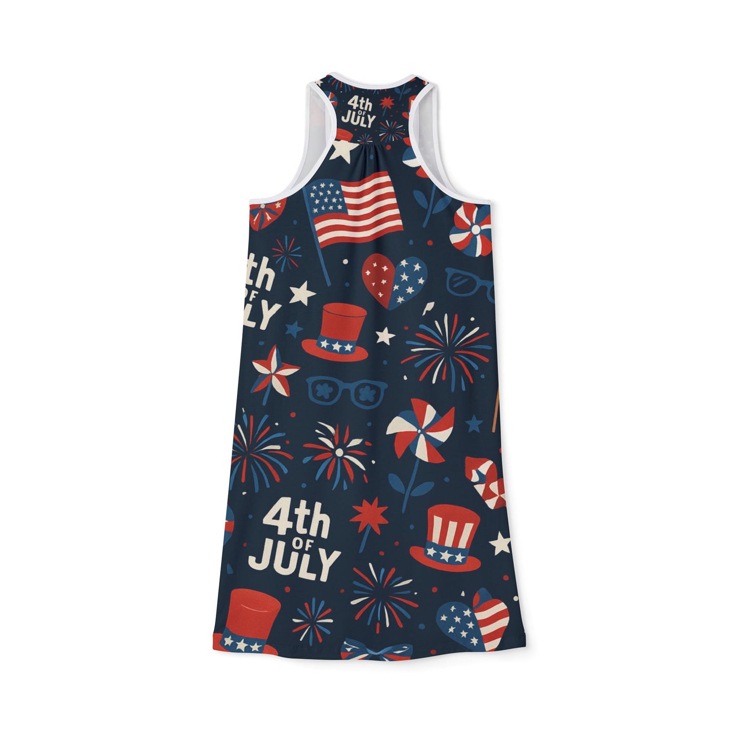 Patriotic Women's Racerback Dress, 4th of July Dress, Casual Summer Dress, Festive Independence Day Outfit, Holiday Party Wear
