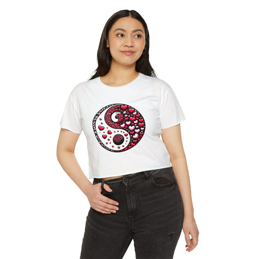 Yin Yang Heart Crop Top, Trendy Festival Tee, Boho Summer Shirt, Womens Casual Style, Valentines Day Shirt