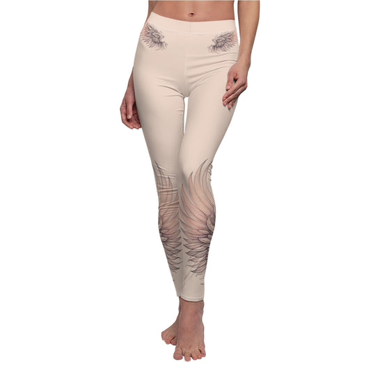 Boho Women's Leggings with Wing Design, Fashionable Casual Wear, Activewear, Gift for Her, Yoga Pants