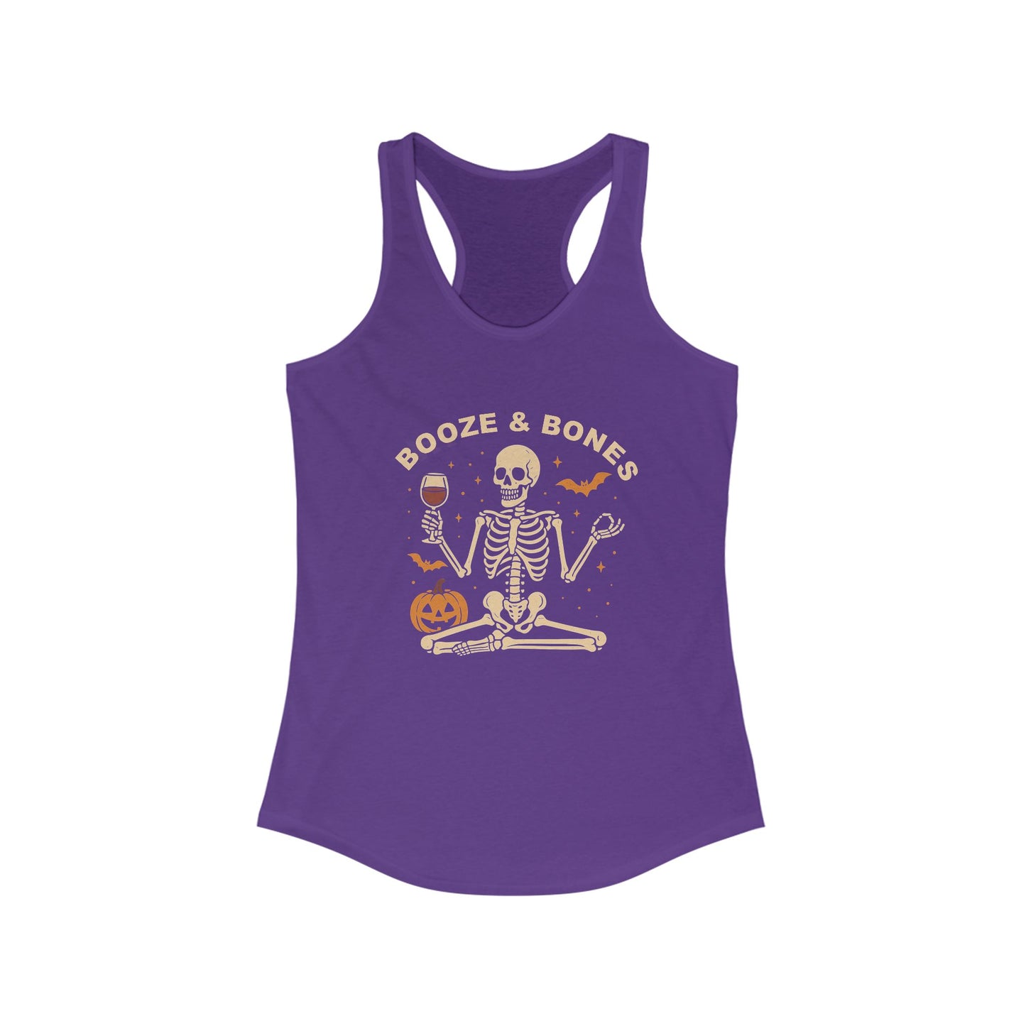 Booze & Bones Halloween Tank - Funny Wine Skeleton Racerback | Yoga Workout Top