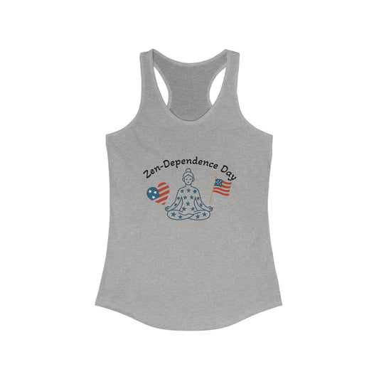 Zen-Dependence Day Racerback Tank for Relaxation, Women's Summer Top, Yoga Shirt, Gift for July 4th, Independence Day Apparel