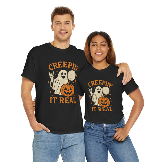 Halloween Tee with Ghost & Pumpkin - Perfect for Spooky Fun