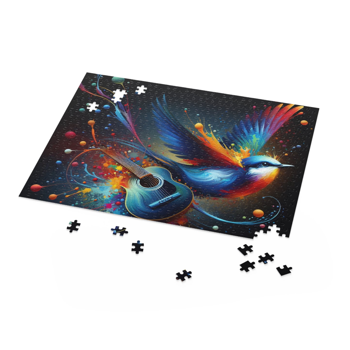 Colorful Bird and Guitar Puzzle, Artistic Puzzle for Music Lovers, Nature Puzzle for Family Nights, Gift for Music Enthusiasts, Unique Wall