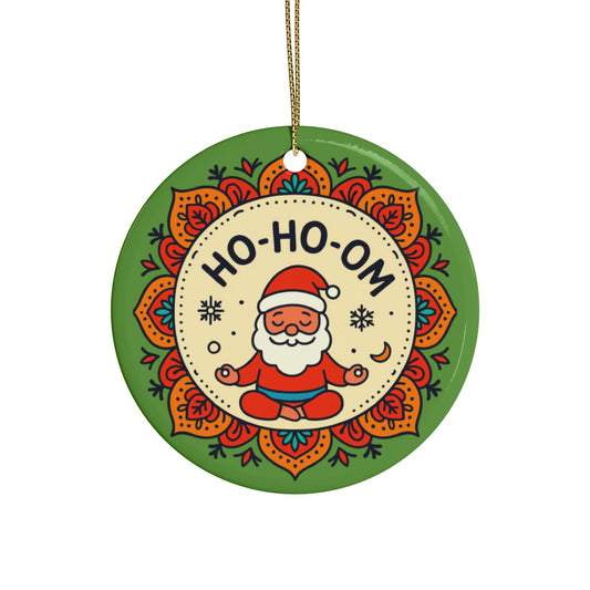 HO-HO-OM Santa Ornament - Funny Yoga Christmas Decoration | Meditating Santa Mandala Gift