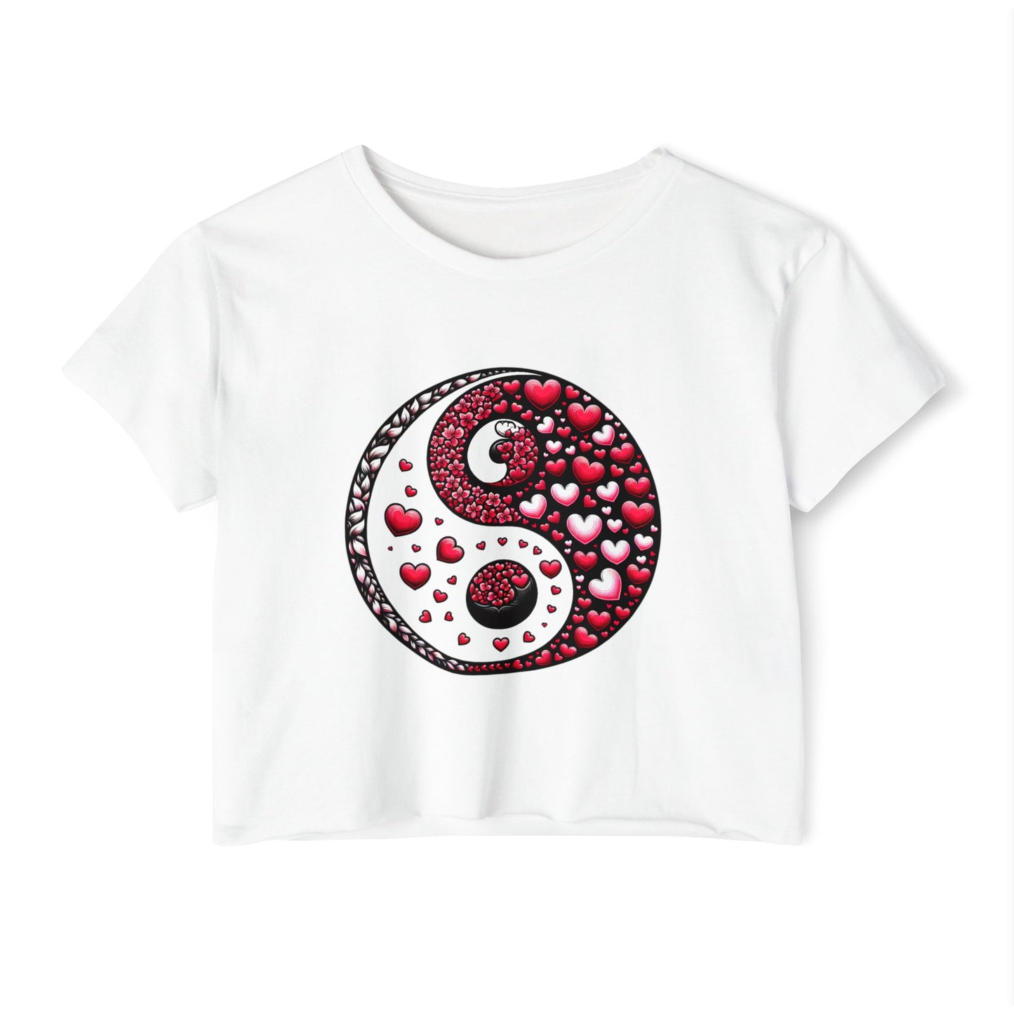 Yin Yang Heart Crop Top, Trendy Festival Tee, Boho Summer Shirt, Womens Casual Style, Valentines Day Shirt