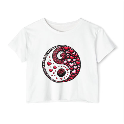 Yin Yang Heart Crop Top, Trendy Festival Tee, Boho Summer Shirt, Womens Casual Style, Valentines Day Shirt