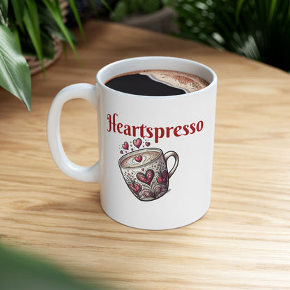 Heartwarming Espresso Ceramic Mug, Coffee Lover Gift, Cute Kitchen Decor, Unique Barista Mug, Perfect for Birthdays, Holidays