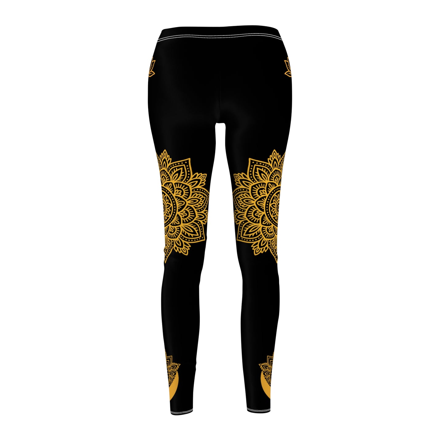 Black Orange Mandala Leggings - Moon Lotus Print Yoga Pants | Boho Festival Women's Tights