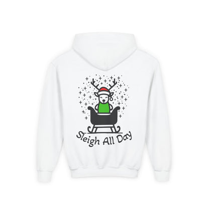 Kids Sleigh All Day Christmas Hoodie - Cute Reindeer Holiday Sweatshirt | Matching Family Outfit