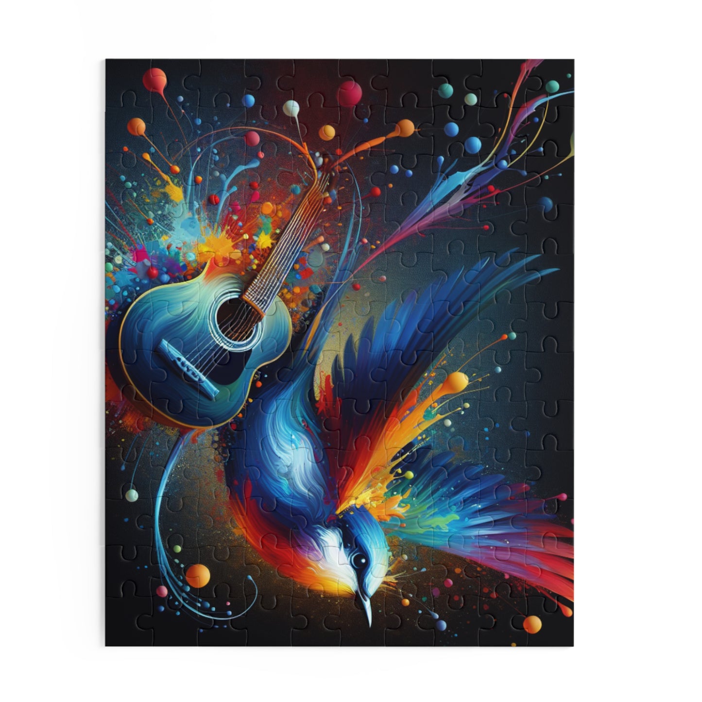 Colorful Bird and Guitar Puzzle, Artistic Puzzle for Music Lovers, Nature Puzzle for Family Nights, Gift for Music Enthusiasts, Unique Wall