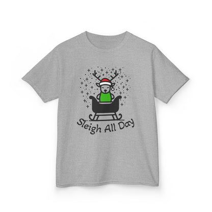 Kids Sleigh All Day Christmas Shirt - Funny Holiday T-Shirt for Boys & Girls | Festive Tee