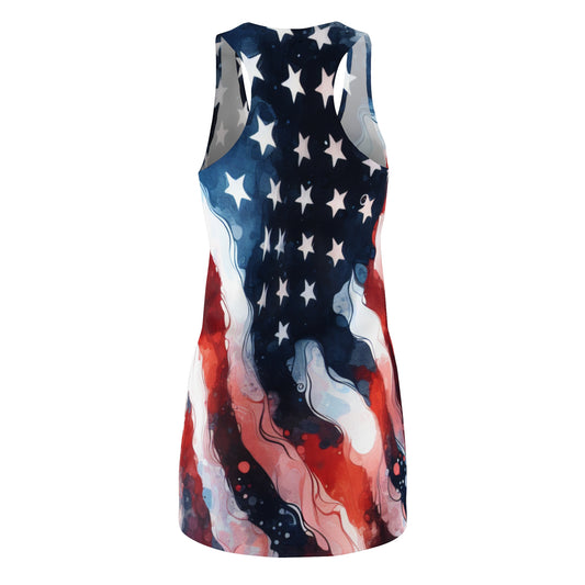 Patriotic Racerback Dress, Summer Dress, Independence Day Outfit, Casual Fashion, American Flag Dress, Party Dress