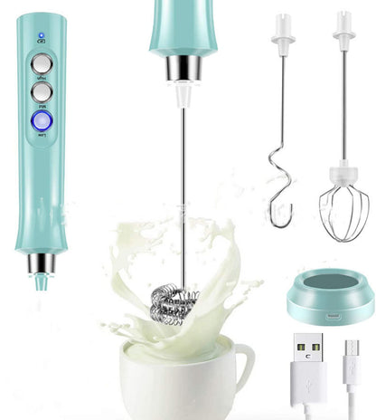 Rechargeable Electric Milk Frother - 3-Speed Handheld Mixer | Coffee Latte Cappuccino Maker