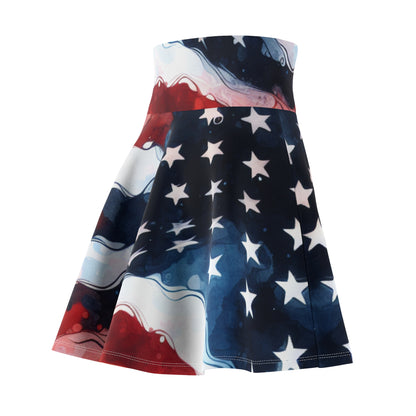 Patriotic Women's Skater Skirt, AOP July 4th Fashion, Summer Skirt, Festival Wear, Red White Blue Party Outfit
