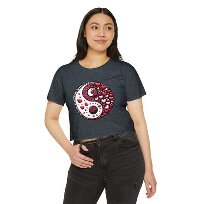 Yin Yang Heart Crop Top, Trendy Festival Tee, Boho Summer Shirt, Womens Casual Style, Valentines Day Shirt