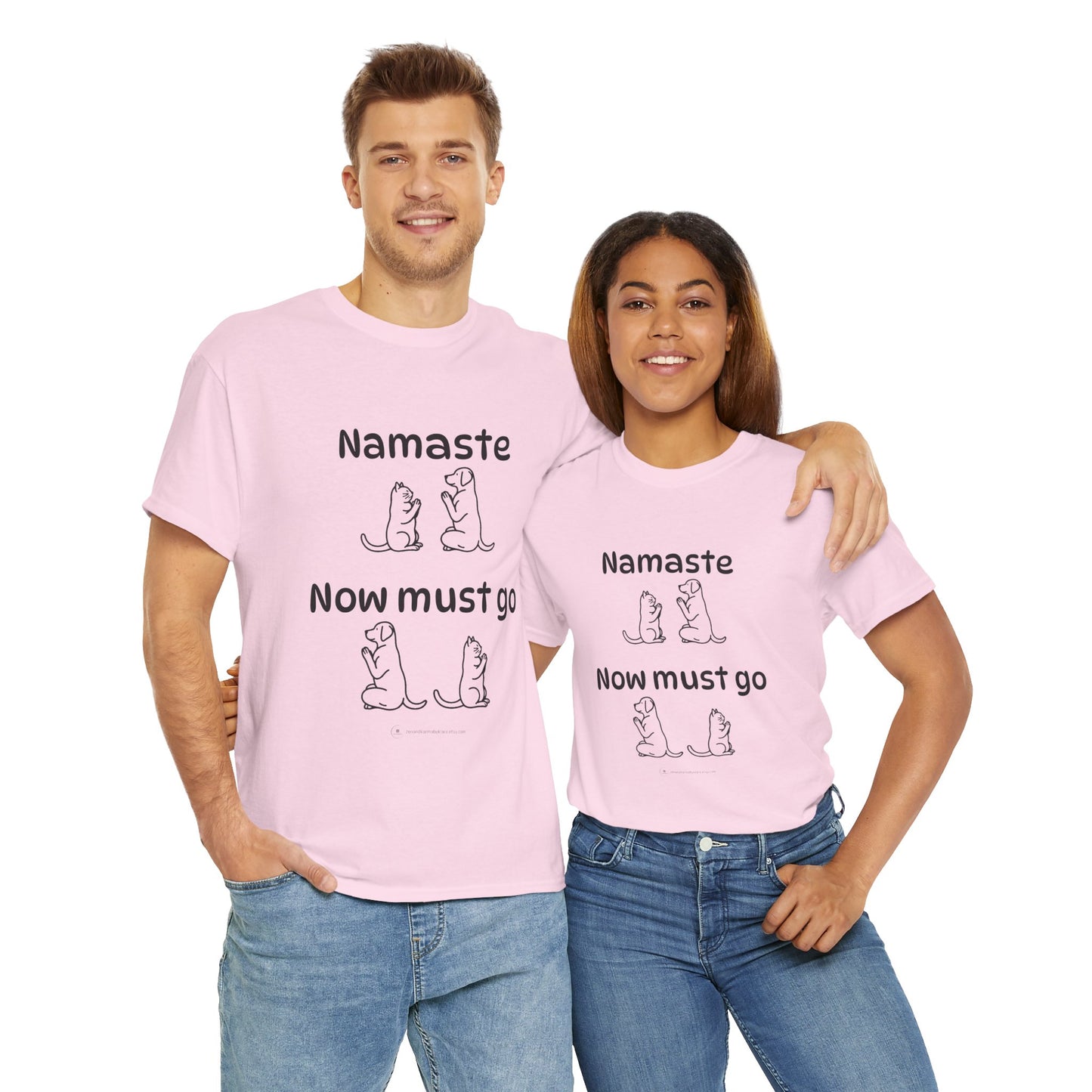 Namaste Pilates Meditation Cat and Dog Zen T Shirt | Namaste Now Must Go Animal Yoga Lover Unisex Heavy Cotton Pet T Shirt for Gift