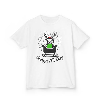 Kids Sleigh All Day Christmas Shirt - Funny Holiday T-Shirt for Boys & Girls | Festive Tee