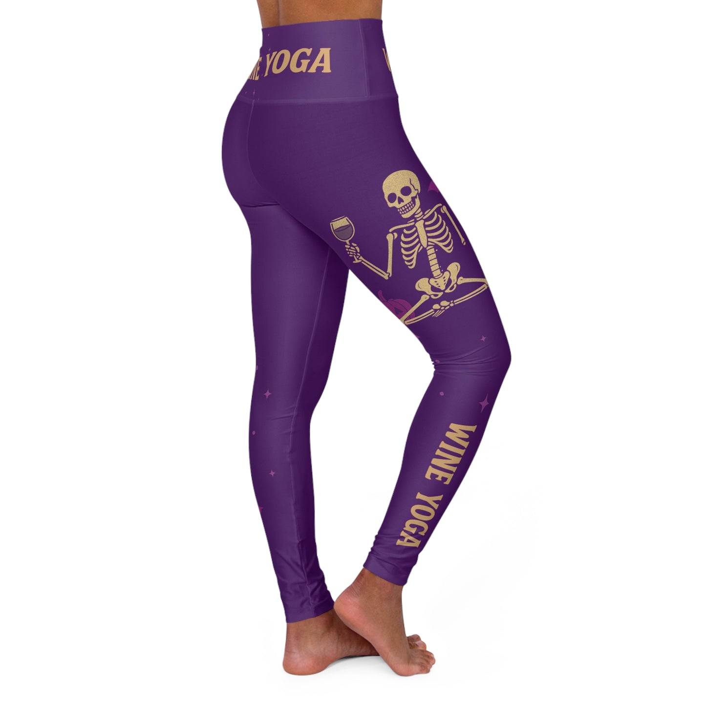 Wine Yoga Halloween Leggings - Purple Skeleton Pumpkin Print | High Waisted Workout Pants