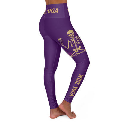 Wine Yoga Halloween Leggings - Purple Skeleton Pumpkin Print | High Waisted Workout Pants