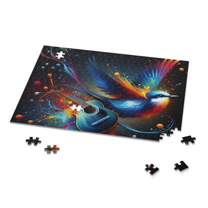 Colorful Bird and Guitar Puzzle, Artistic Puzzle for Music Lovers, Nature Puzzle for Family Nights, Gift for Music Enthusiasts, Unique Wall