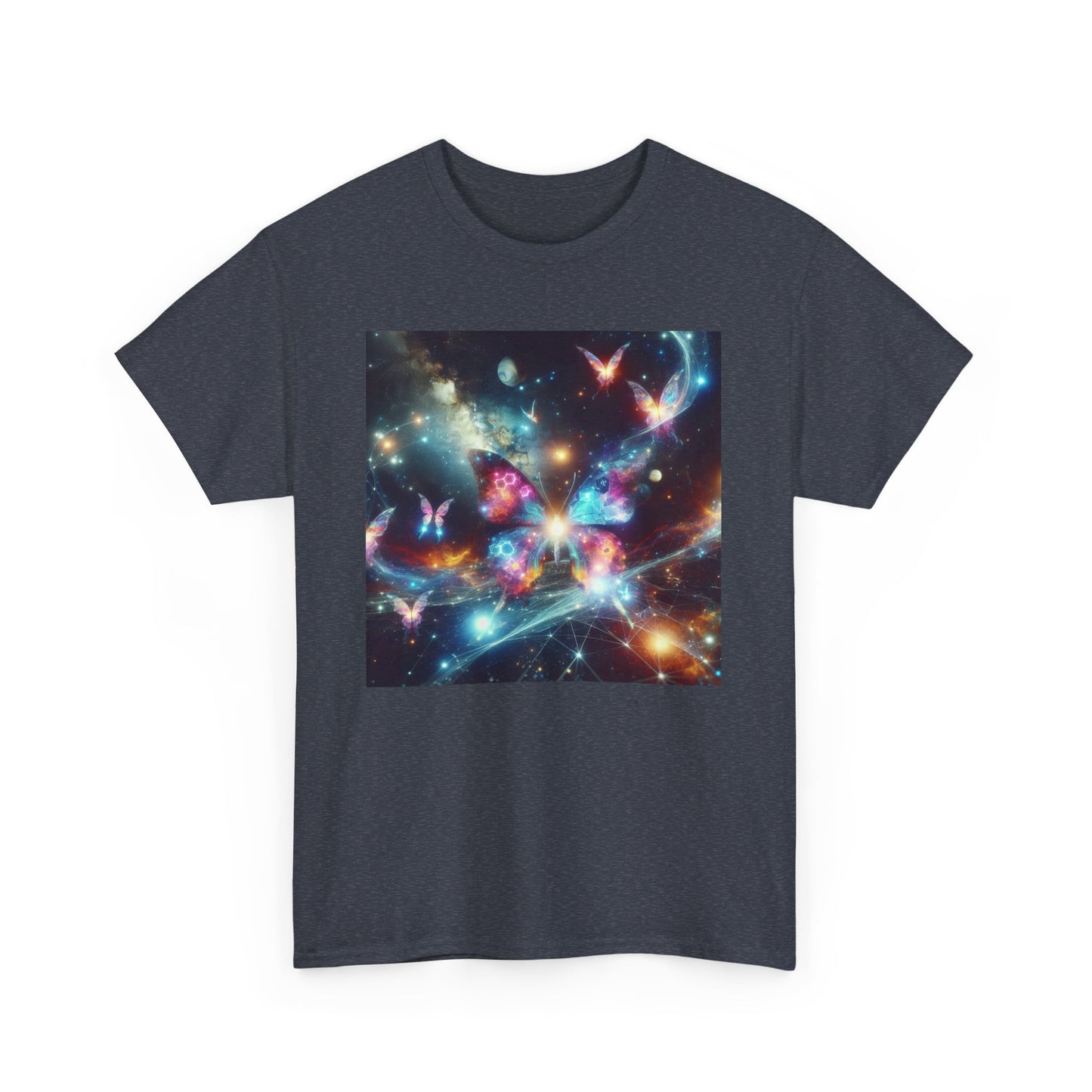 Cosmic Butterfly Graphic Tee, Unisex Cotton T-Shirt, Space Art Shirt, Festival Attire, Nature Lover Gift, Vibrant Wear, Gift for Her
