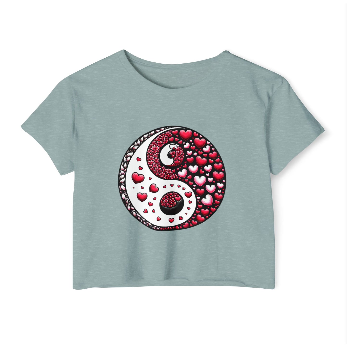 Yin Yang Heart Crop Top, Trendy Festival Tee, Boho Summer Shirt, Womens Casual Style, Valentines Day Shirt