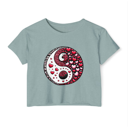 Yin Yang Heart Crop Top, Trendy Festival Tee, Boho Summer Shirt, Womens Casual Style, Valentines Day Shirt