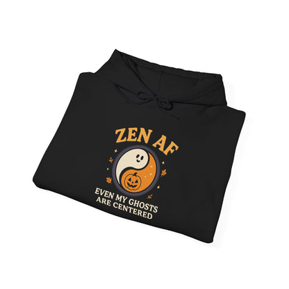 Zen AF Halloween Hoodie - Funny Ghost Yin Yang Sweatshirt | Yoga Mindfulness Pullover