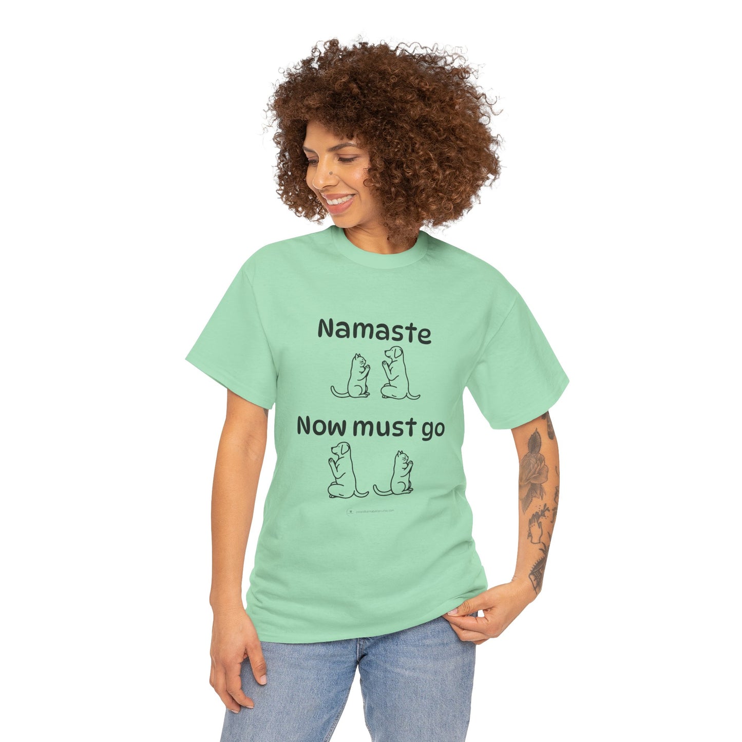 Namaste Pilates Meditation Cat and Dog Zen T Shirt | Namaste Now Must Go Animal Yoga Lover Unisex Heavy Cotton Pet T Shirt for Gift