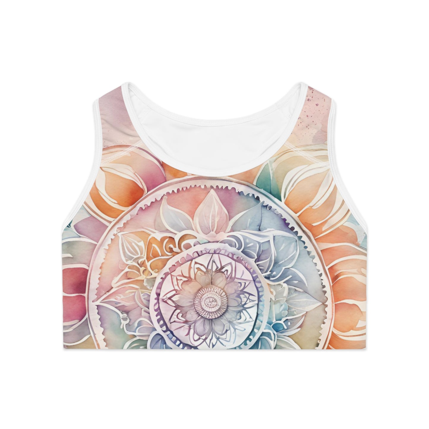 Mandala Watercolor Sports Bra, Yoga Top, Workout Gear, Wellness Gift, Fitness Apparel, Eco-Friendly Activewear