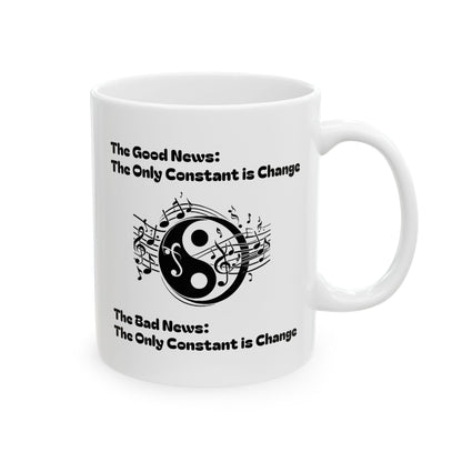 Yin Yang Music Lover Spiritual Ceramic Coffee Tea Mug | the Only Constant Is Change C-Handled Music Themed Yin Yang Mug