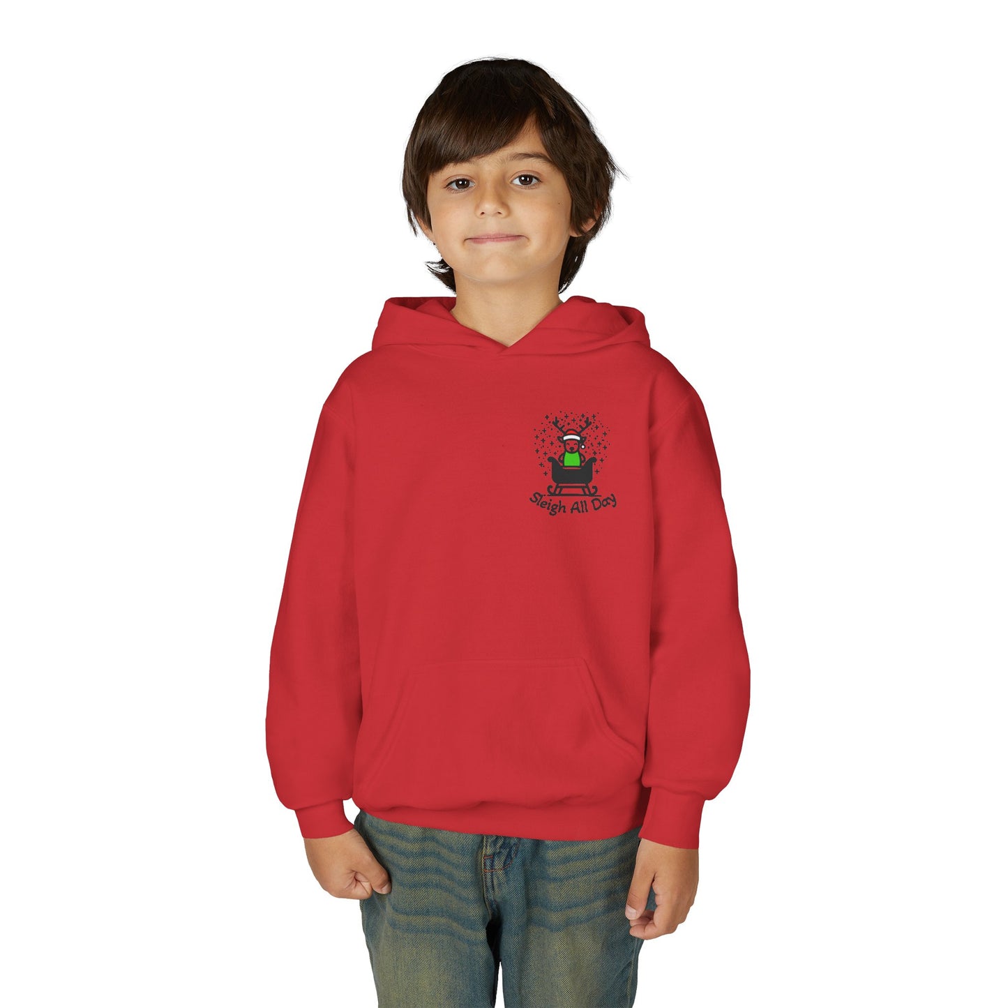 Kids Sleigh All Day Christmas Hoodie - Cute Reindeer Holiday Sweatshirt | Matching Family Outfit