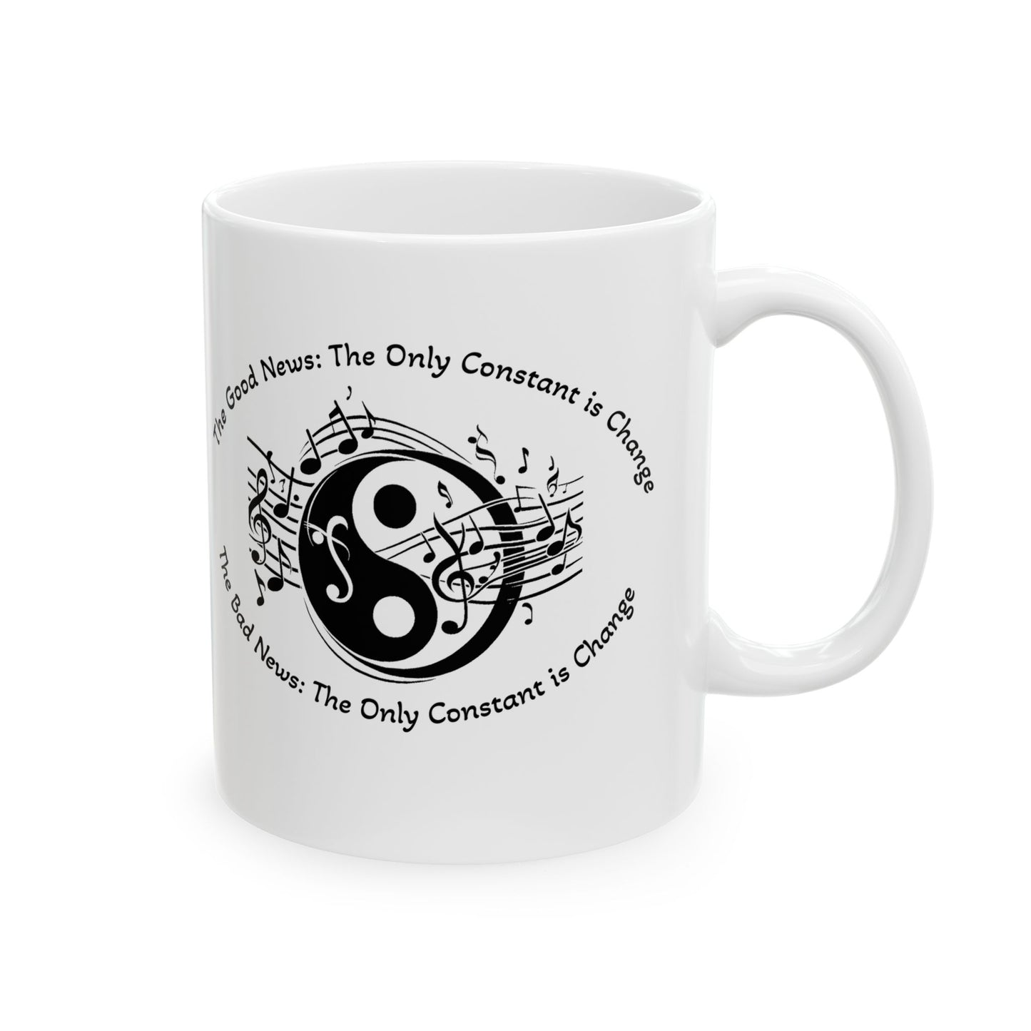 Yin Yang Music Lover Spiritual Ceramic Coffee Tea Mug | the Only Constant Is Change C-Handled Music Themed Yin Yang Mug