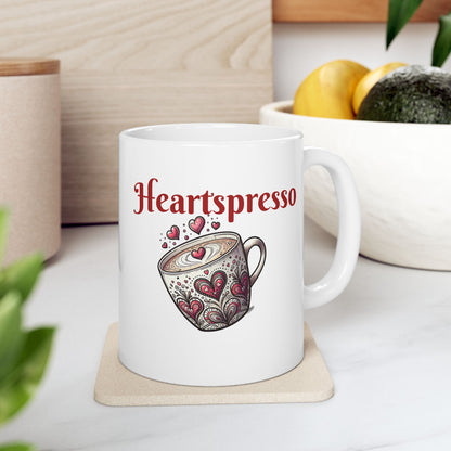 Heartwarming Espresso Ceramic Mug, Coffee Lover Gift, Cute Kitchen Decor, Unique Barista Mug, Perfect for Birthdays, Holidays