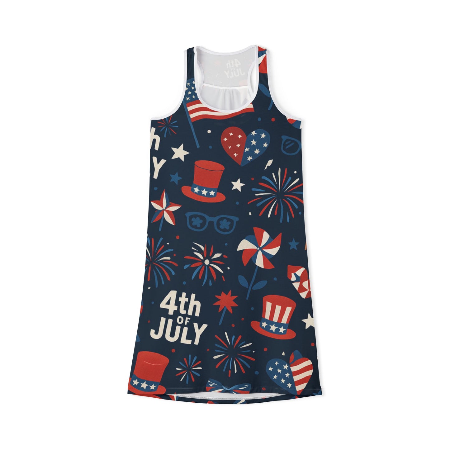 Patriotic Women's Racerback Dress, 4th of July Dress, Casual Summer Dress, Festive Independence Day Outfit, Holiday Party Wear