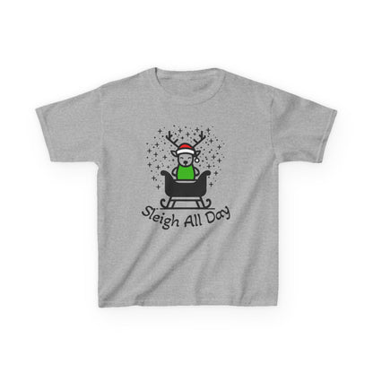 Kids Sleigh All Day Christmas Shirt - Funny Holiday T-Shirt for Boys & Girls | Festive Tee