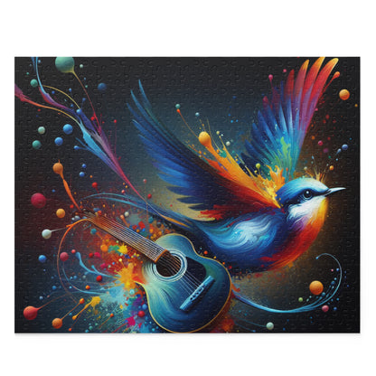 Colorful Bird and Guitar Puzzle, Artistic Puzzle for Music Lovers, Nature Puzzle for Family Nights, Gift for Music Enthusiasts, Unique Wall