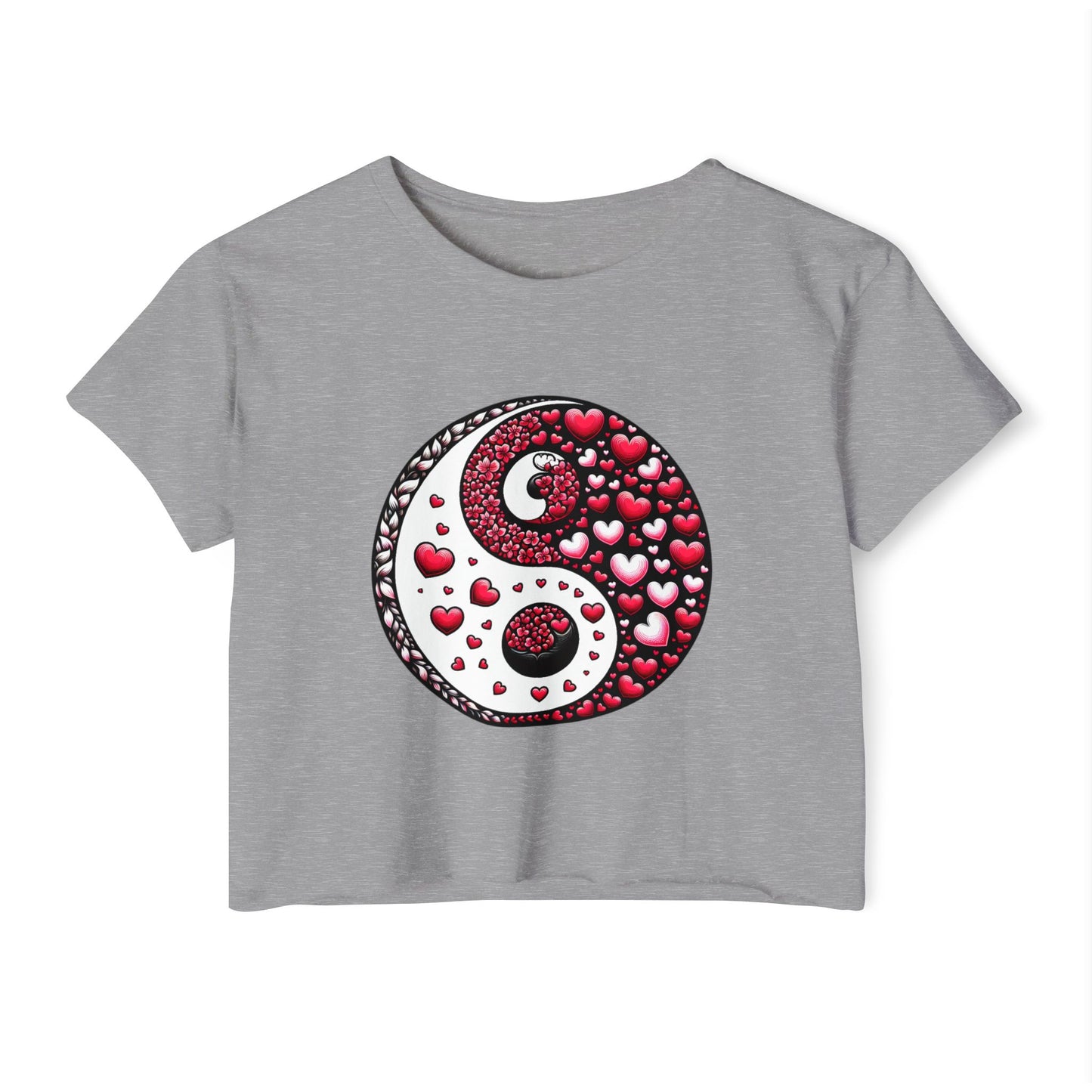Yin Yang Heart Crop Top, Trendy Festival Tee, Boho Summer Shirt, Womens Casual Style, Valentines Day Shirt