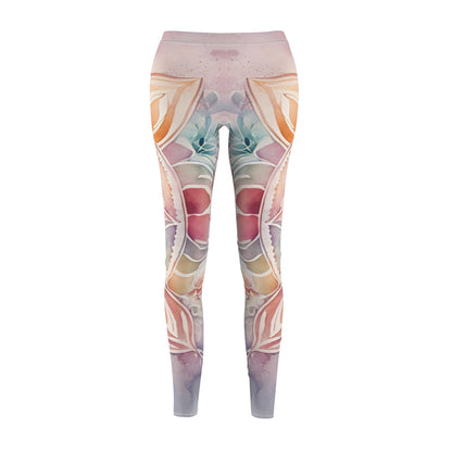 Watercolor Floral Leggings, Artistic Activewear, Cute Yoga Pants, Boho Style Tights, Gift for Her, Comfortable Fashion