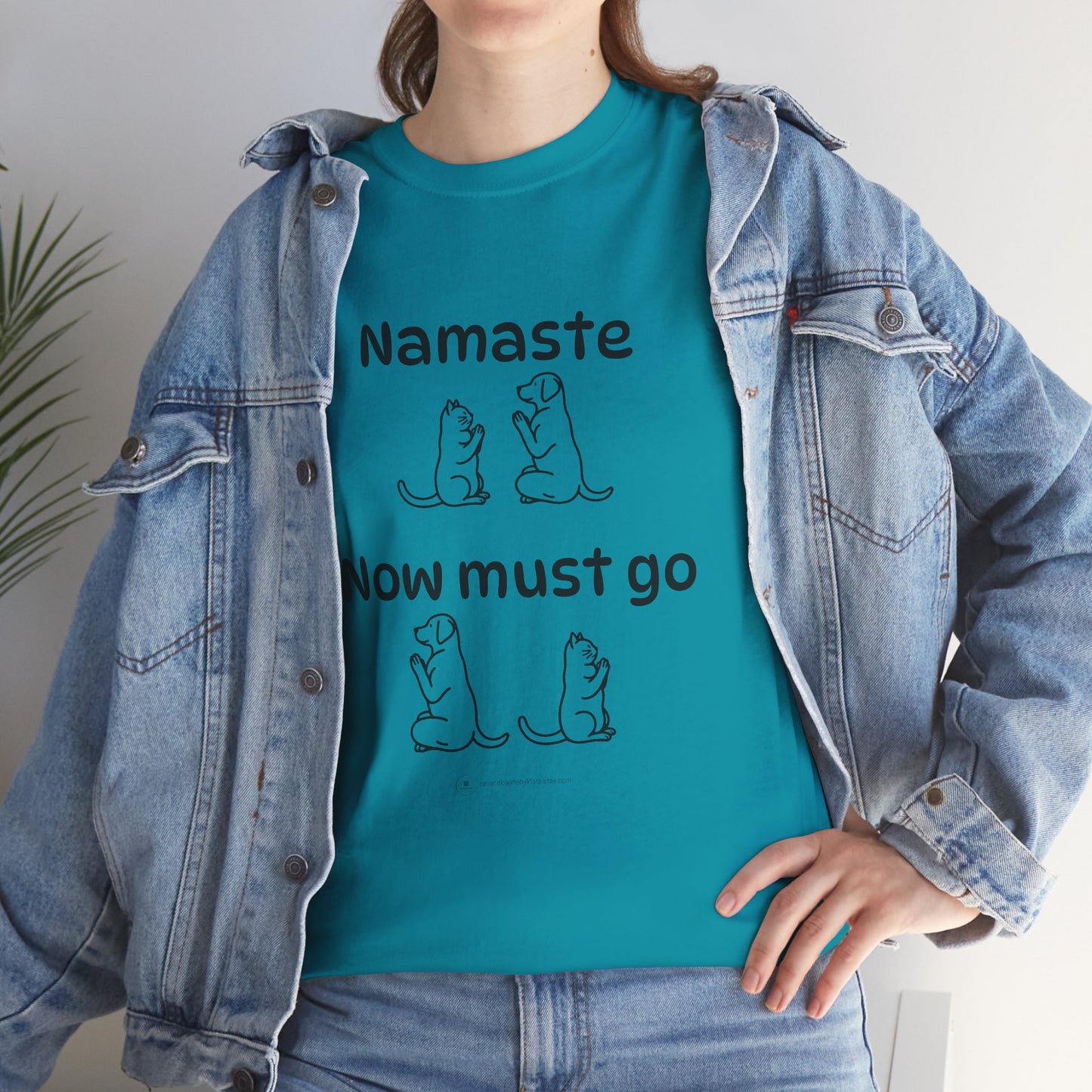 Namaste Pilates Meditation Cat and Dog Zen T Shirt | Namaste Now Must Go Animal Yoga Lover Unisex Heavy Cotton Pet T Shirt for Gift
