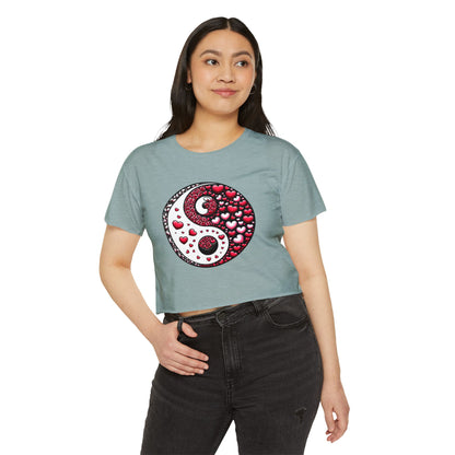 Yin Yang Heart Crop Top, Trendy Festival Tee, Boho Summer Shirt, Womens Casual Style, Valentines Day Shirt
