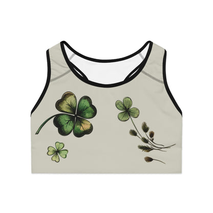 Clover Sports Bra - Floral Activewear for Gym, Yoga, St. Patrick's Day Gift, Fitness Enthusiasts, Eco-Friendly Design, Workout