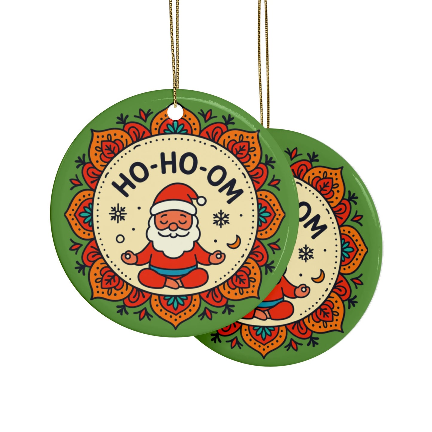 HO-HO-OM Santa Ornament - Funny Yoga Christmas Decoration | Meditating Santa Mandala Gift