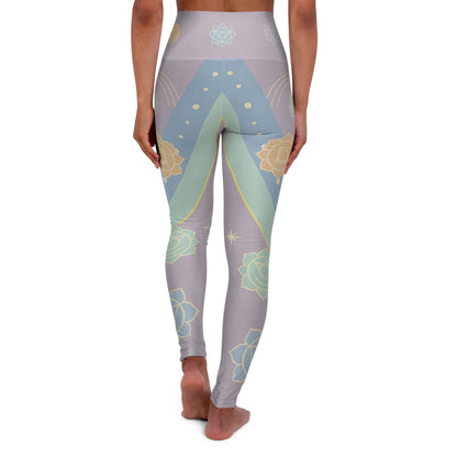 Chakra Rose Yoga Leggings - Lavender Mint Floral Print | High Waisted Spiritual Activewear
