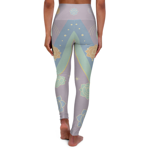 Chakra Rose Yoga Leggings - Lavender Mint Floral Print | High Waisted Spiritual Activewear