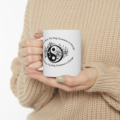 Yin Yang Music Lover Spiritual Ceramic Coffee Tea Mug | the Only Constant Is Change C-Handled Music Themed Yin Yang Mug