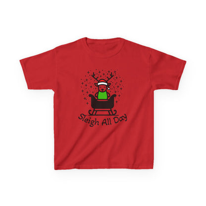 Kids Sleigh All Day Christmas Shirt - Funny Holiday T-Shirt for Boys & Girls | Festive Tee