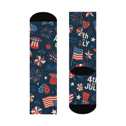 Patriotic Cushioned Crew Socks - Fourth of July Celebration, USA Theme, Comfy Everyday Wear, Fun Gift for Friends, Vibrant Sock Design