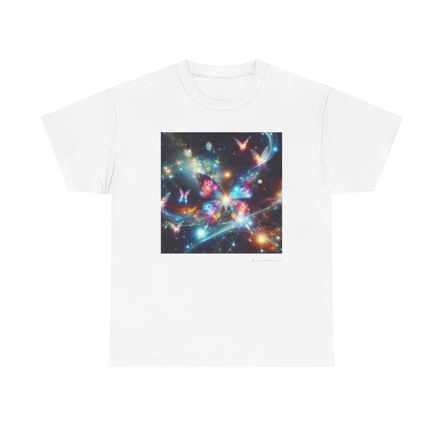 Cosmic Butterfly Graphic Tee, Unisex Cotton T-Shirt, Space Art Shirt, Festival Attire, Nature Lover Gift, Vibrant Wear, Gift for Her