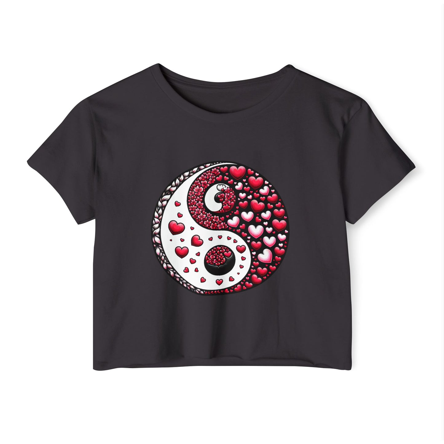 Yin Yang Heart Crop Top, Trendy Festival Tee, Boho Summer Shirt, Womens Casual Style, Valentines Day Shirt